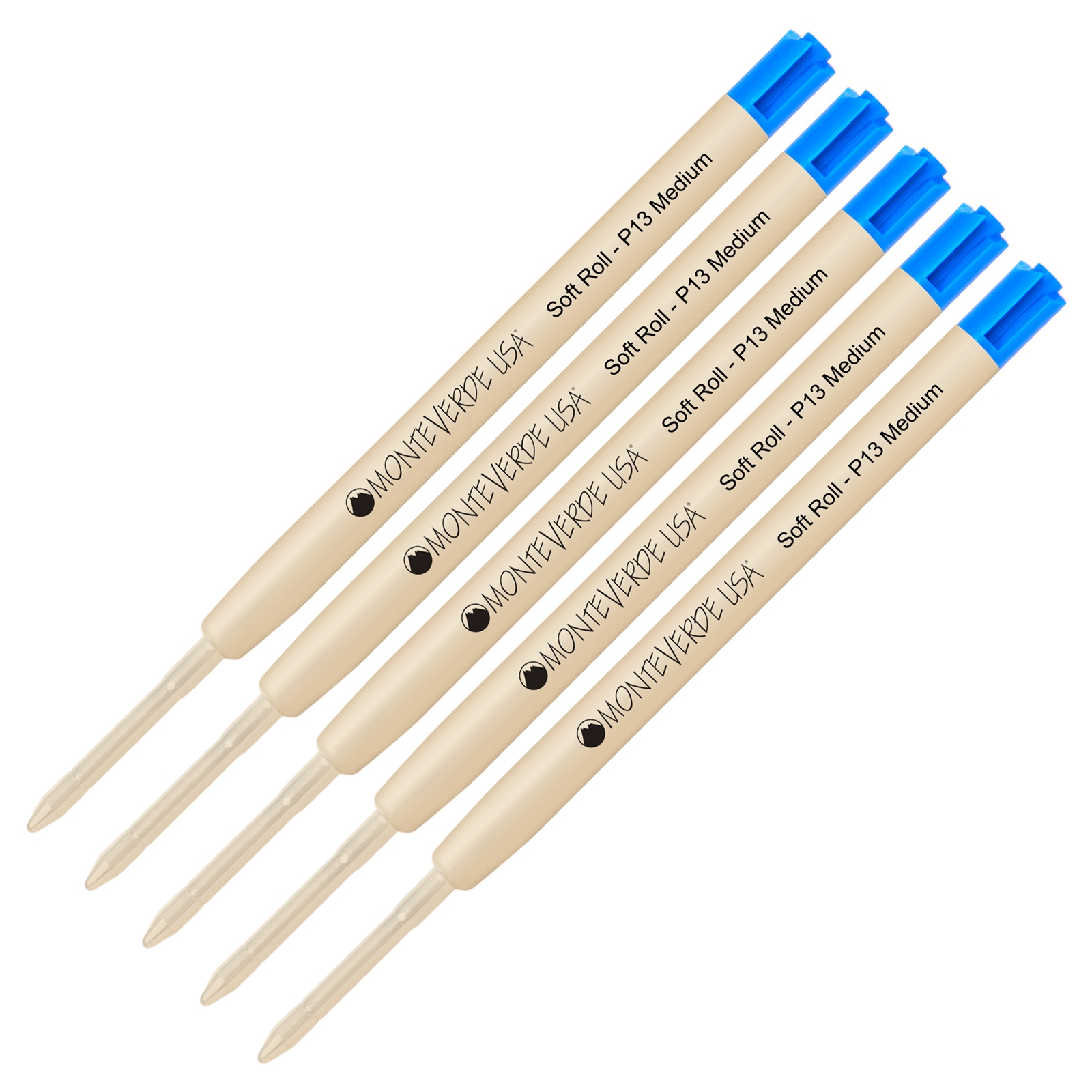 5 Pack - Monteverde SoftRoll Ballpoint P13 Paste Ink Refill Compatible with most Parker Style Ballpoint Pens - Blue (Medium Tip 0.7mm)