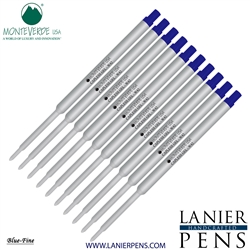 10 Pack - Monteverde Capless Ballpoint W42 Gel Ink Refill Compatible with most Waterman Style Ballpoint Pens - Blue (Fine Tip 0.6mm) - Lanier Pens