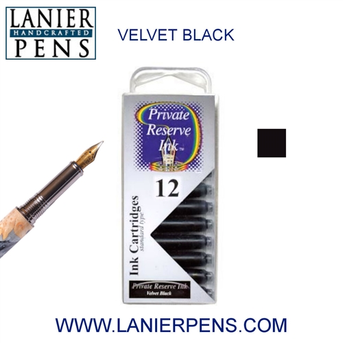 Private Reserve Velvet Black 12 Pack Cartridge Fountain Pen Ink C01 - Lanier Pens