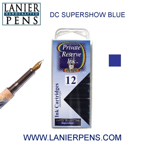 Private Reserve DC Supershow Blue 12 Pack Cartridge Fountain Pen Ink C23 - Lanier Pens