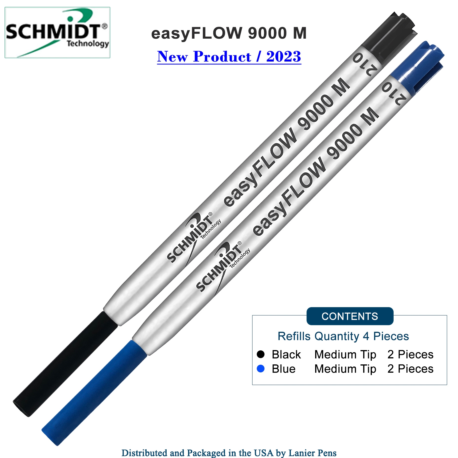 Imprinted Schmidt easyFLOW9000 Ballpoint Refill- Black & Blue Ink, Medium Tip 1.0mm  - Pack of 4 by Lanier Pens, lanierpens