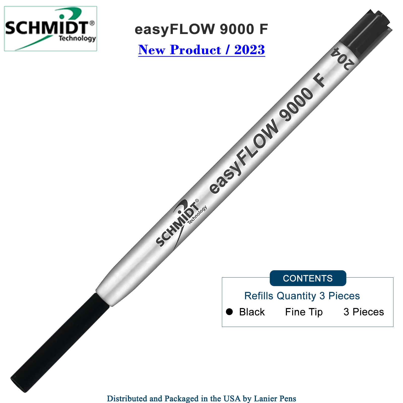 Imprinted Schmidt easyFLOW9000 Ballpoint Refill- Black Ink, Fine Tip 0.8mm - Pack of 3 by Lanier Pens, lanierpens