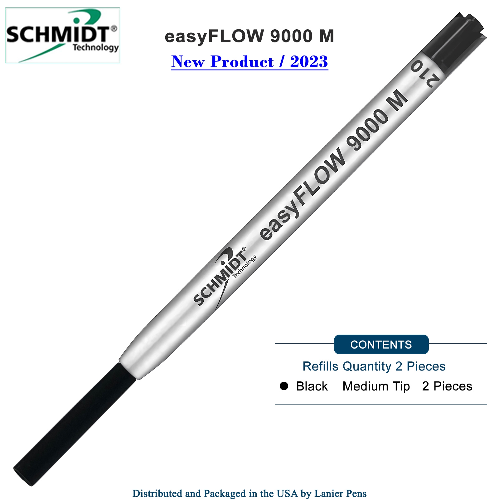 Imprinted Schmidt easyFLOW9000 Ballpoint Refill- Black Ink, Medium Tip 1.0mm - Pack of 2 by Lanier Pens, lanierpens