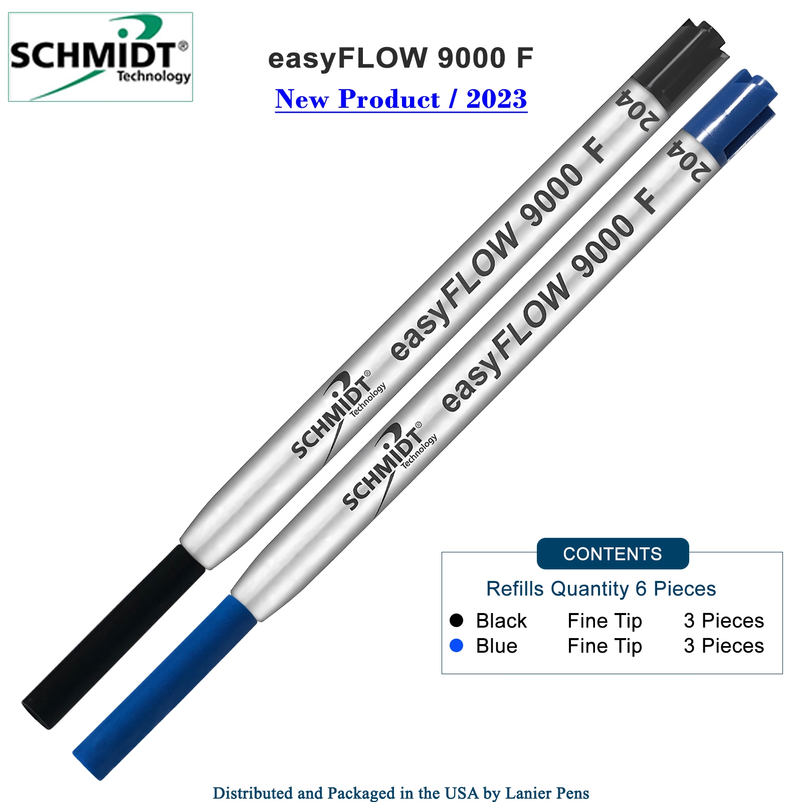 Imprinted Schmidt easyFLOW9000 Ballpoint Refill- Black & Blue Ink, Fine Tip 0.8mm - Pack of 6 by Lanier Pens, lanierpens
