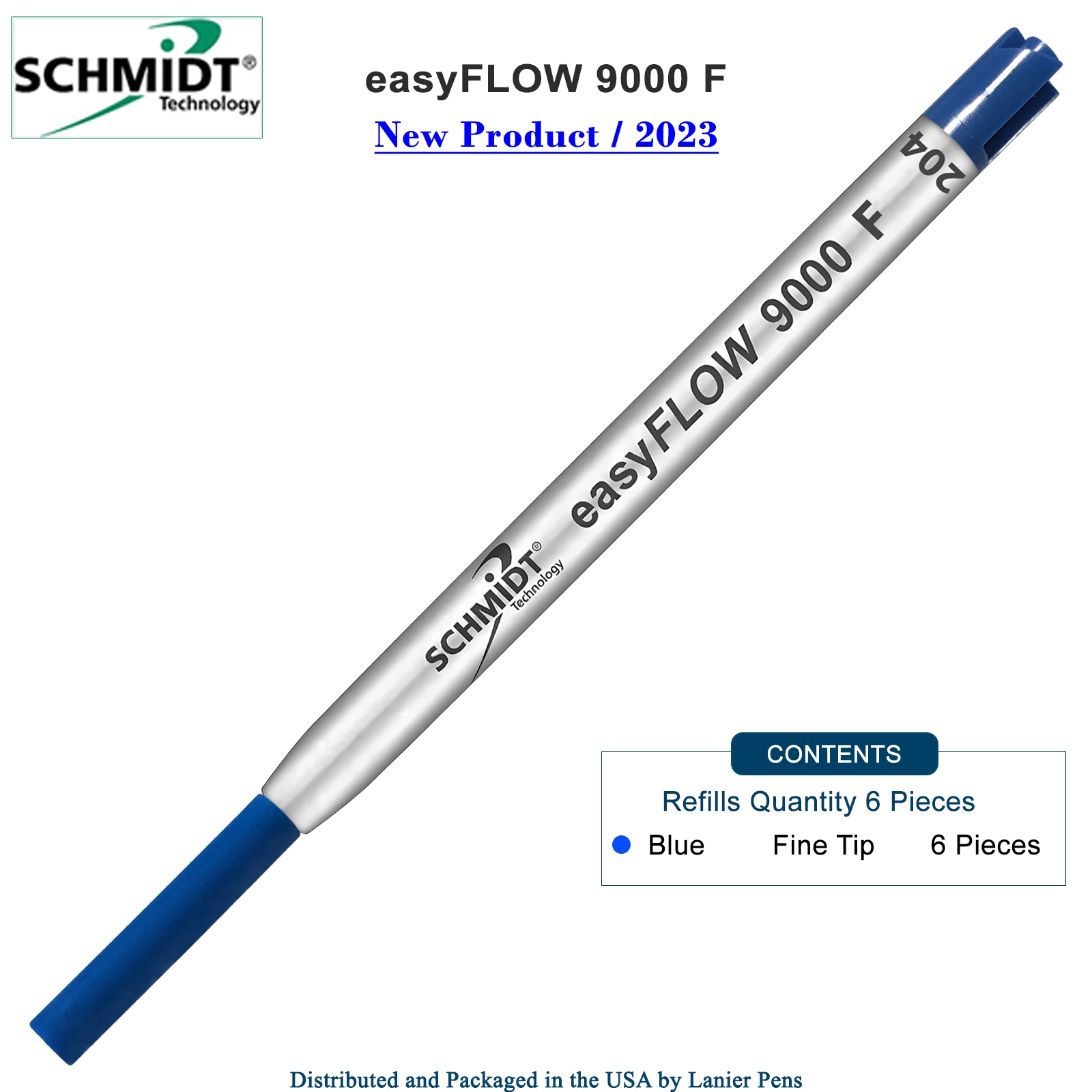Imprinted Schmidt easyFLOW9000 Ballpoint Refill- Blue Ink, Fine Tip 0.8mm - Pack of 6 by Lanier Pens, lanierpens