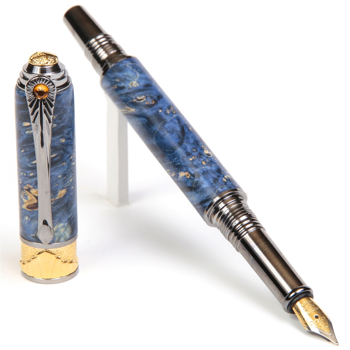 Blue Maple Burl Art Deco Fountain Pen - Lanier Pens