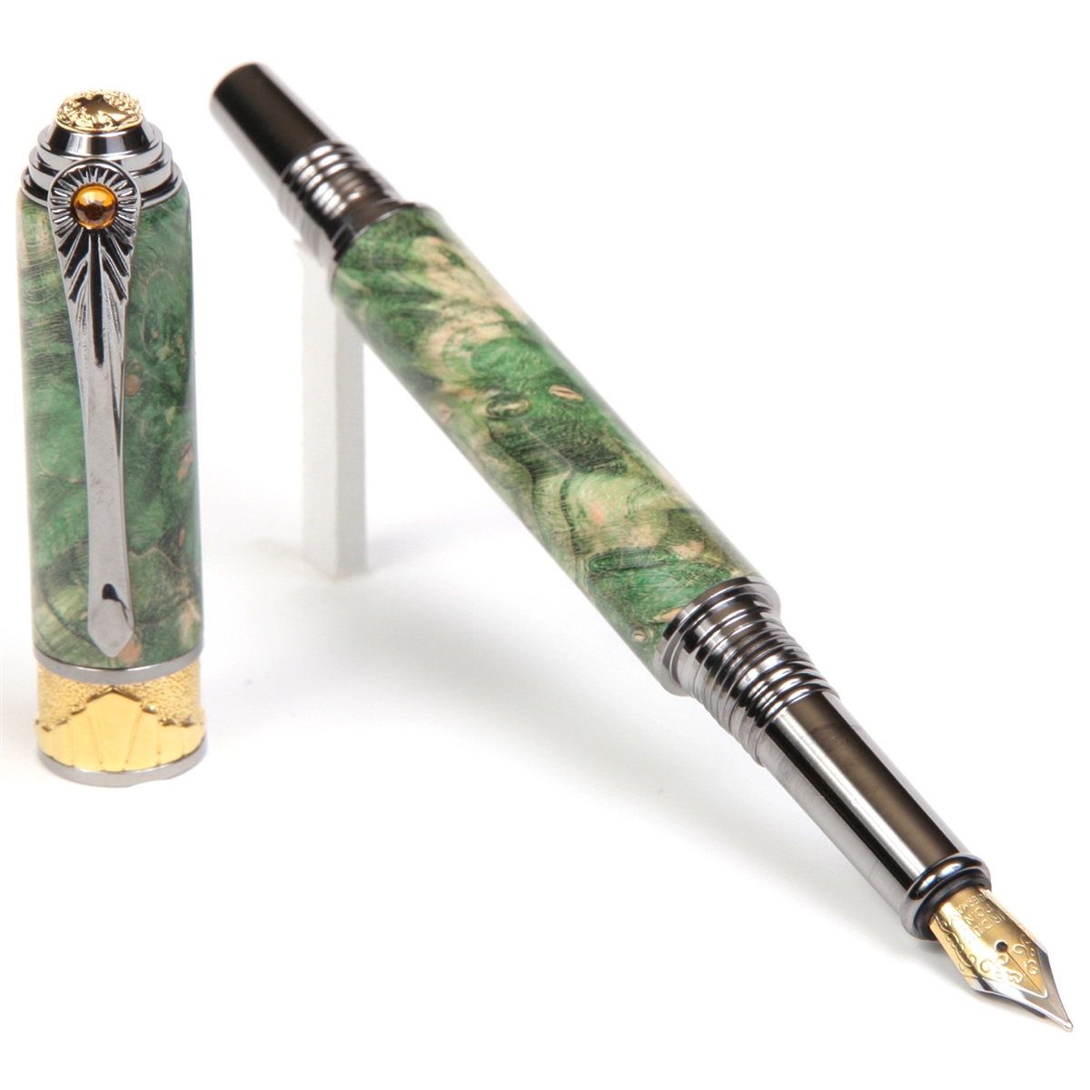 Green Maple Burl Art Deco Fountain Pen - Lanier Pens