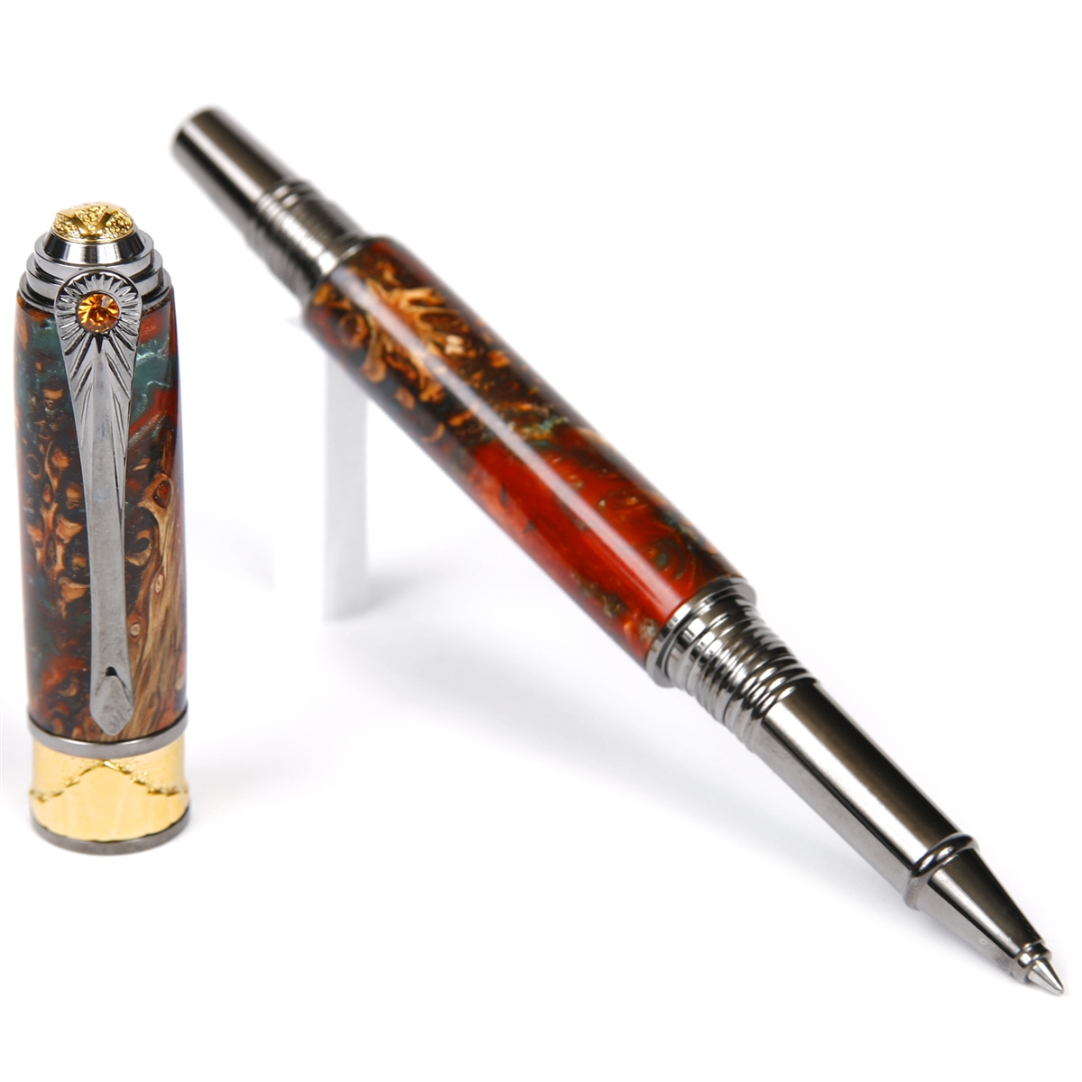 Art Deco Rollerball Pen - Copper and Green Pine Cone - Lanier Pens