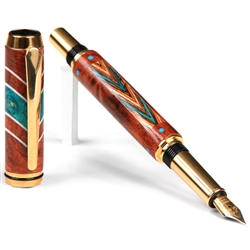 Amboyna Burl & Beeswing Narra with Turquoise and Southwest Inlays Baron Fountain Pen - Lanier Pens