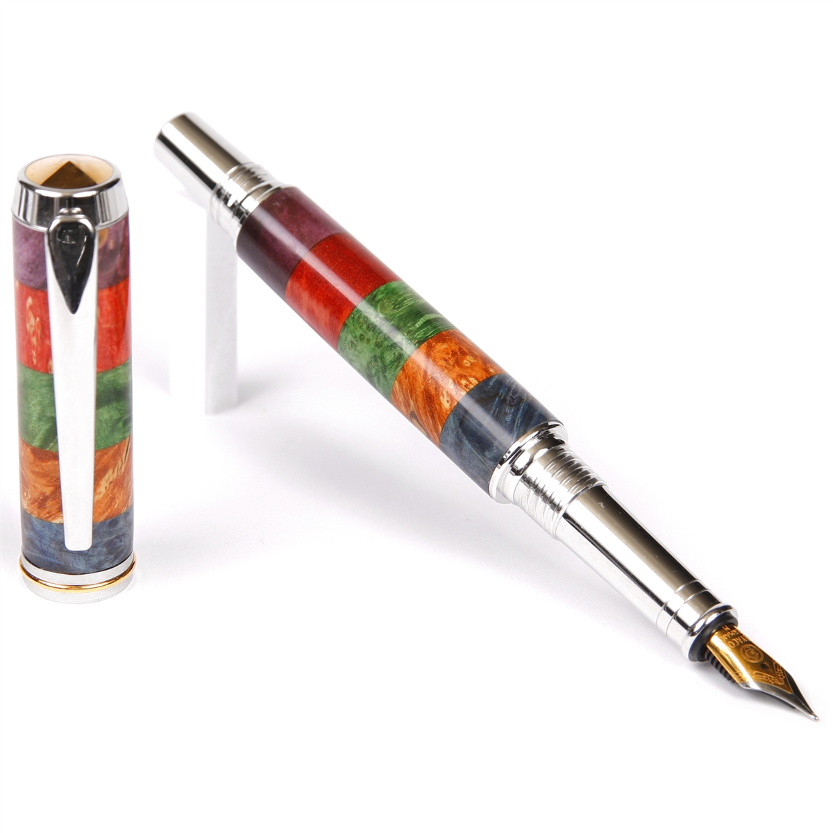 Box Elder Stripes Blue, Yellow, Green, Red & Purple Baron Fountain Pen - Lanier Pens