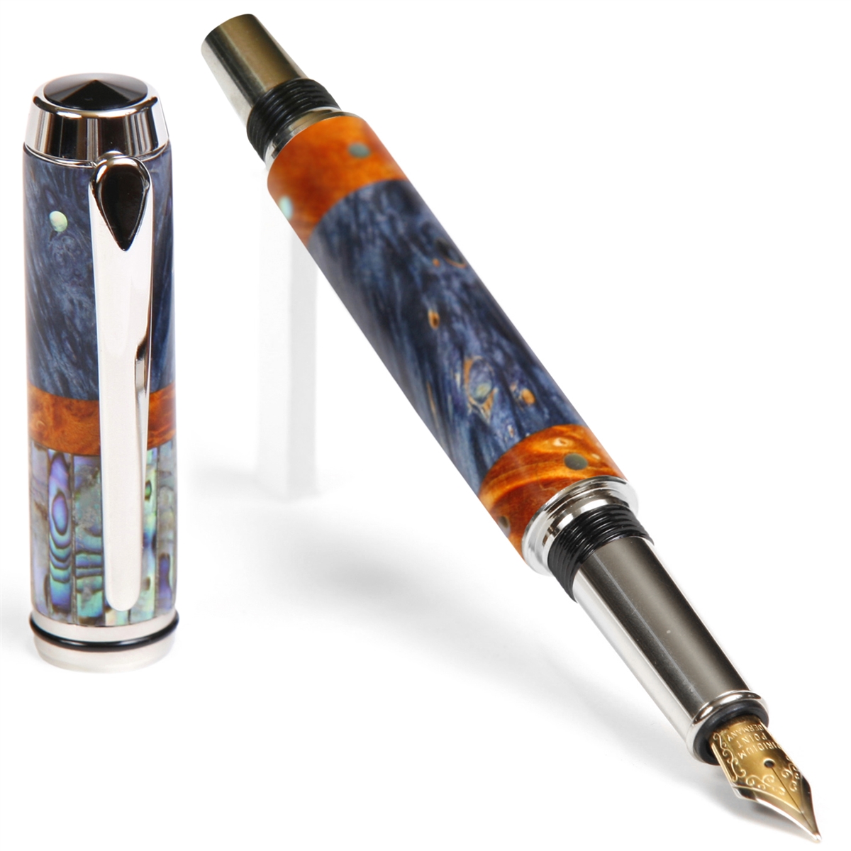 Blue & Yellow Box Elder with Paua Abalone Shell Inlays - Lanier Pens