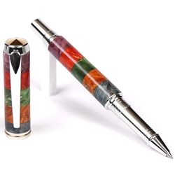 Box Elder Stripes Blue, Yellow, Green, Red & Purple Baron Rollerball Pen - Lanier Pens