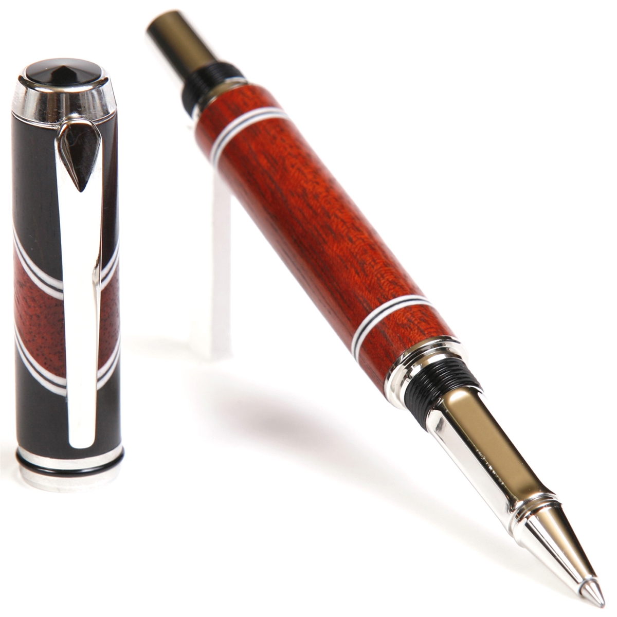 Ebony & Bloodwood with Inlays Baron Rollerball Pen - Lanier Pens