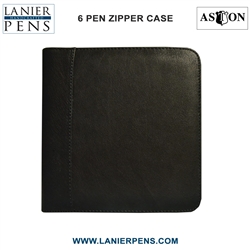 Aston Leather Collectors Zippered 6 Pen Case (Black) - Lanier Pens