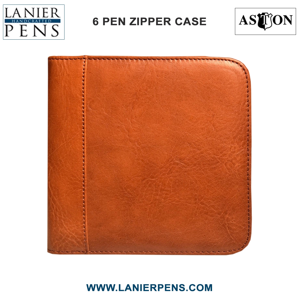 Aston Leather Collectors Zippered 6 Pen Case (Tan) - Lanier Pens