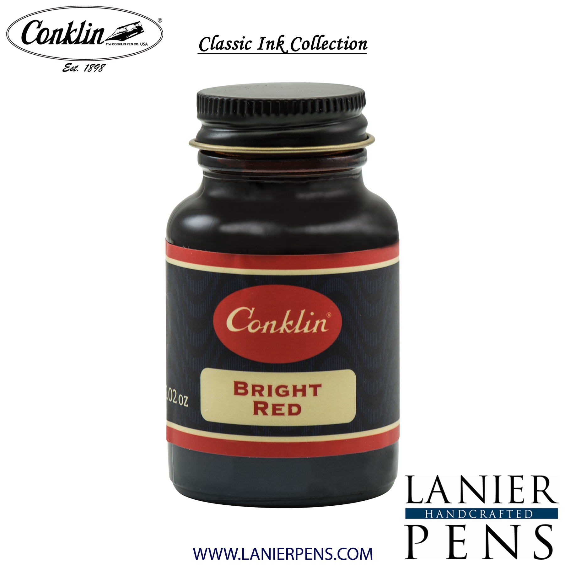 Conklin Bright Red Ink Bottle 60ml by Lanier Pens, lanierpens, lanierpens.com, wndpens, WOOD N DREAMS, Pensbylanier
