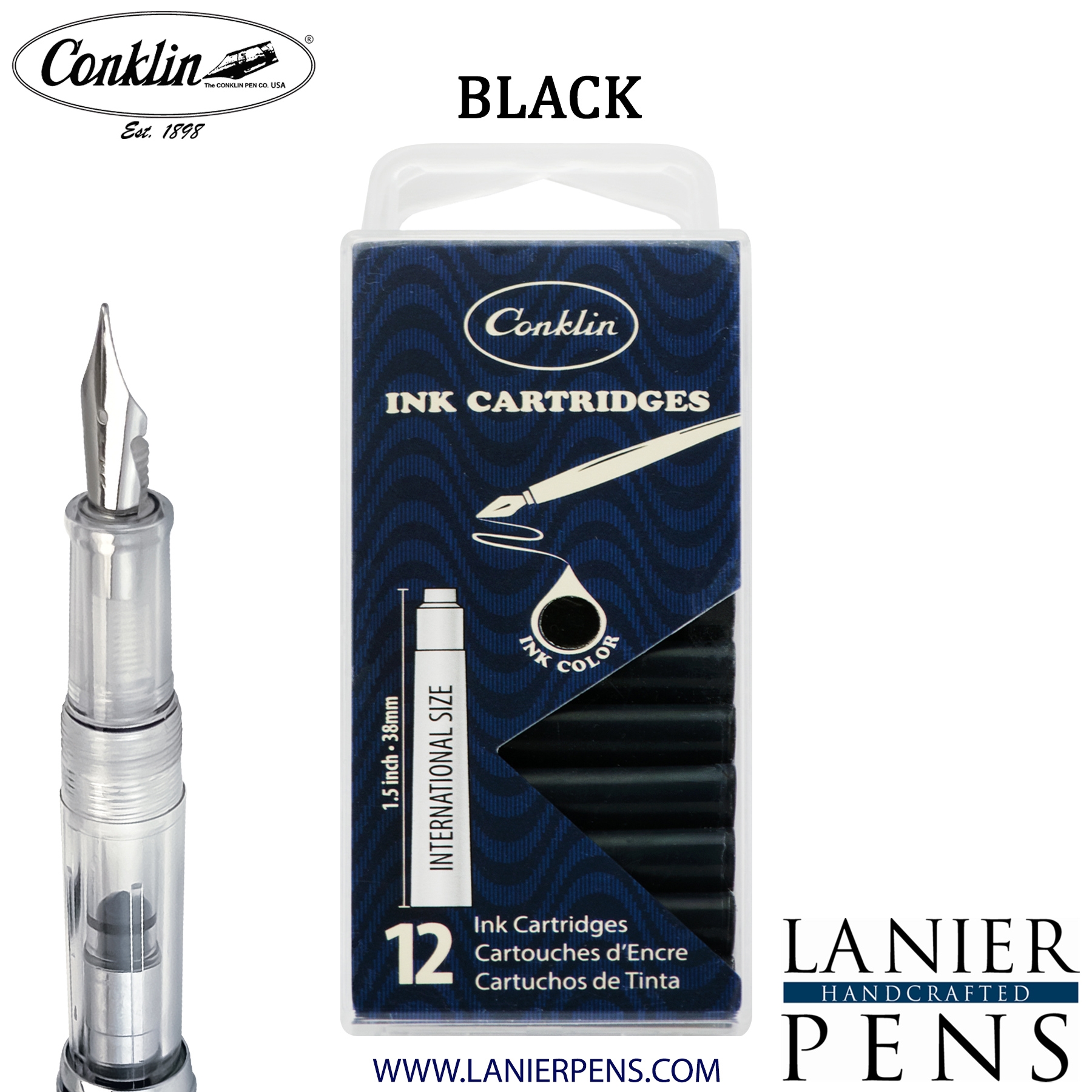 12 Pack Conklin Ink Cartridges - Black By Lanier Pens