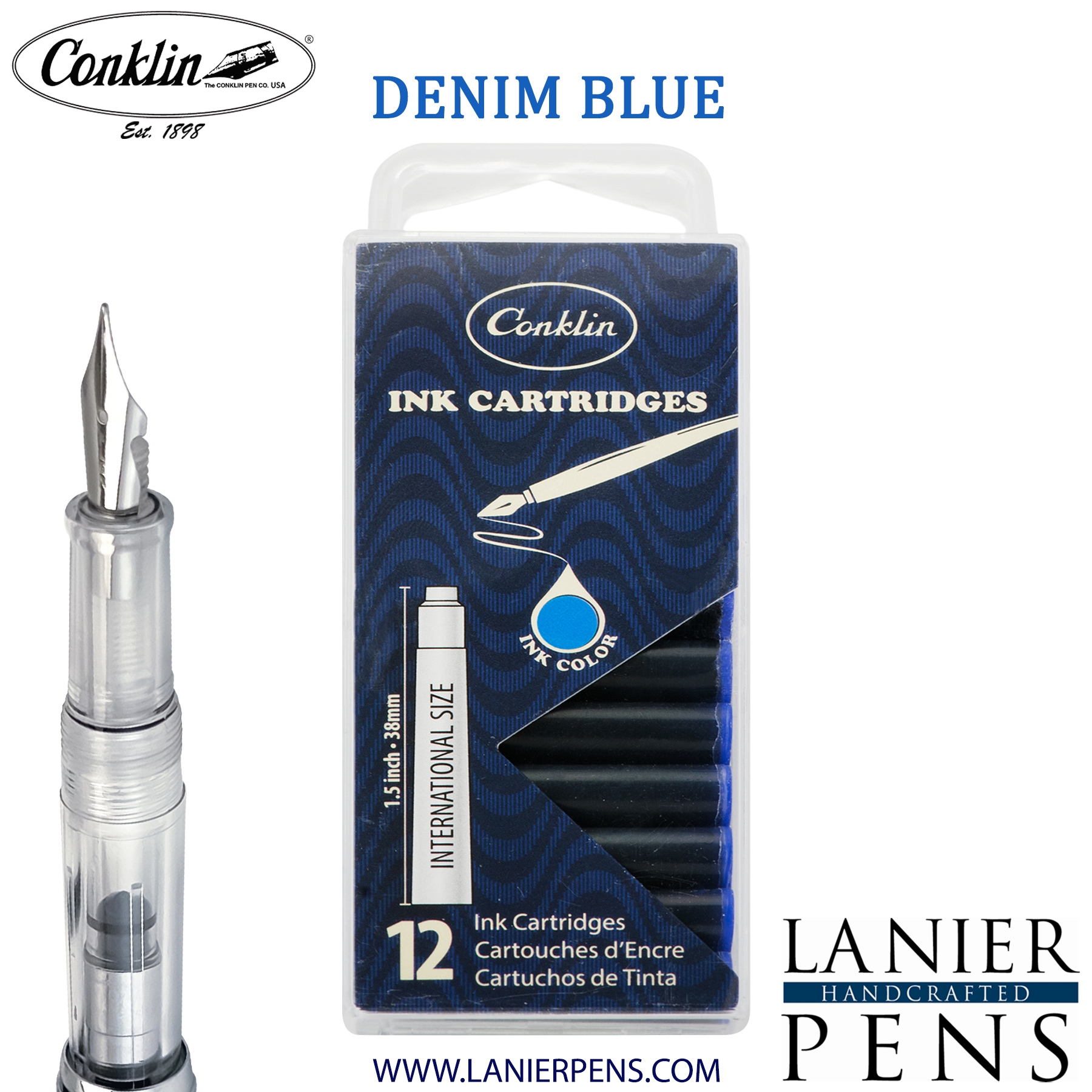 12 Pack Conklin Ink Cartridges - Denim Blue By Lanier Pens