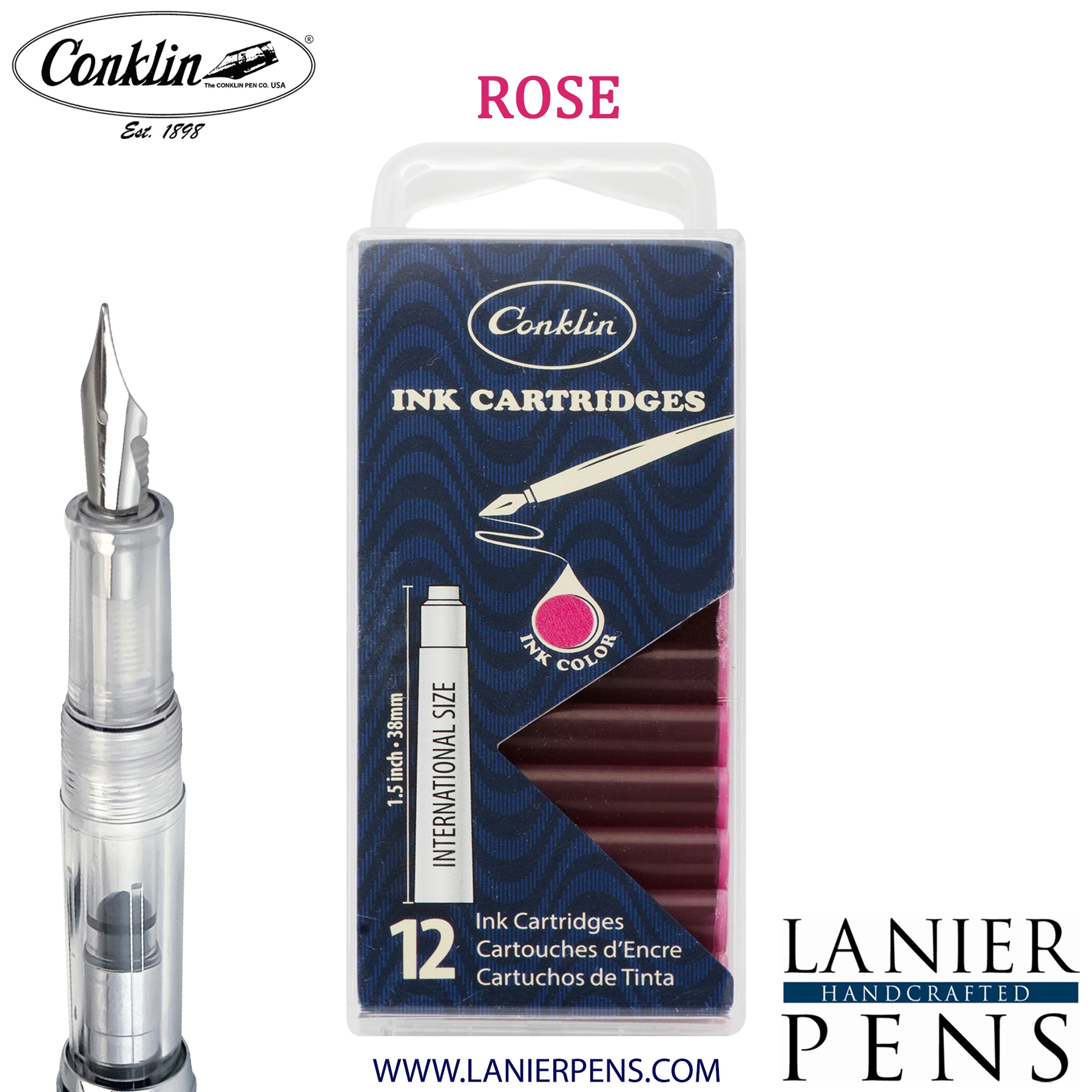 12 Pack Conklin Ink Cartridges - Rose By Lanier Pens