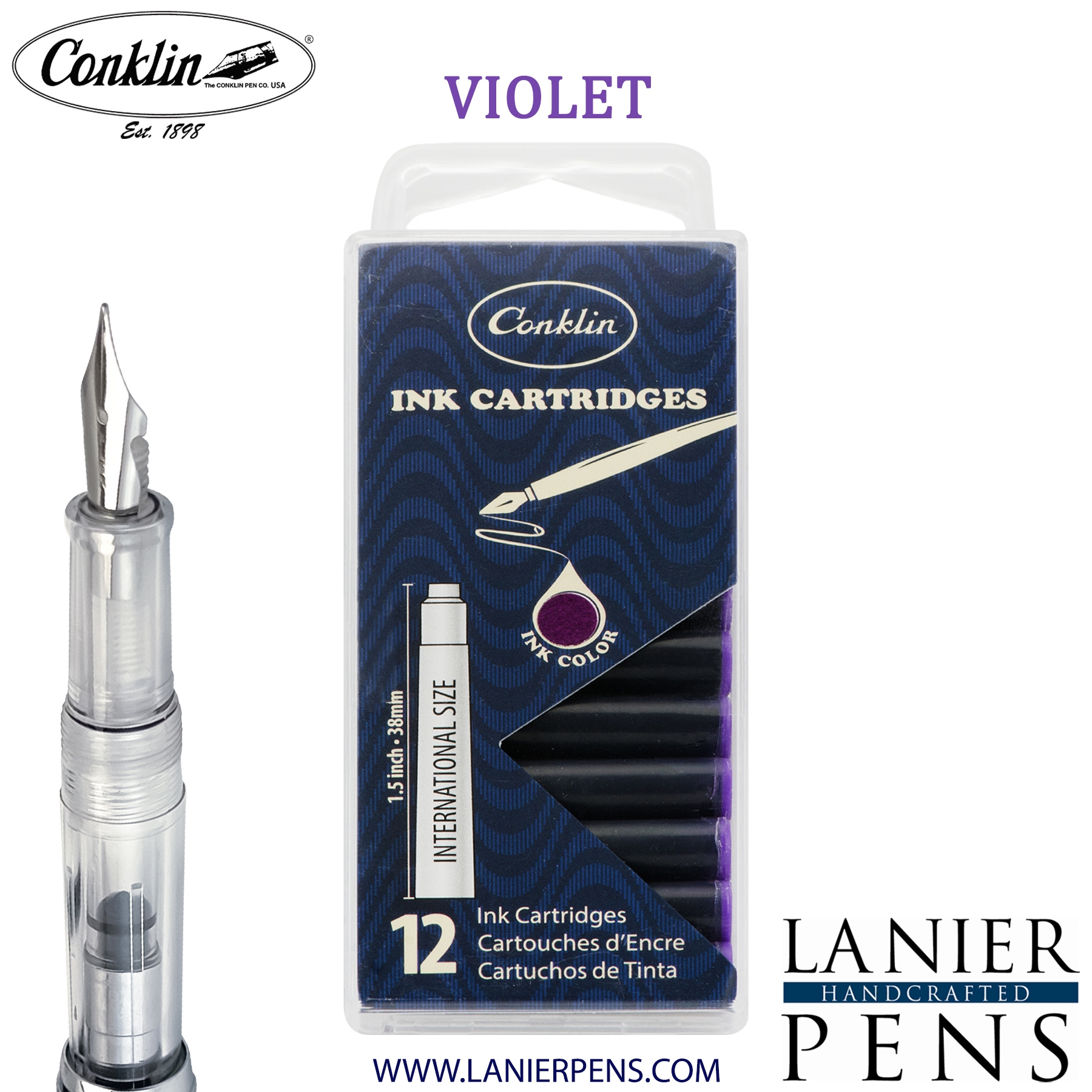 12 Pack Conklin Ink Cartridges - Violet By Lanier Pens