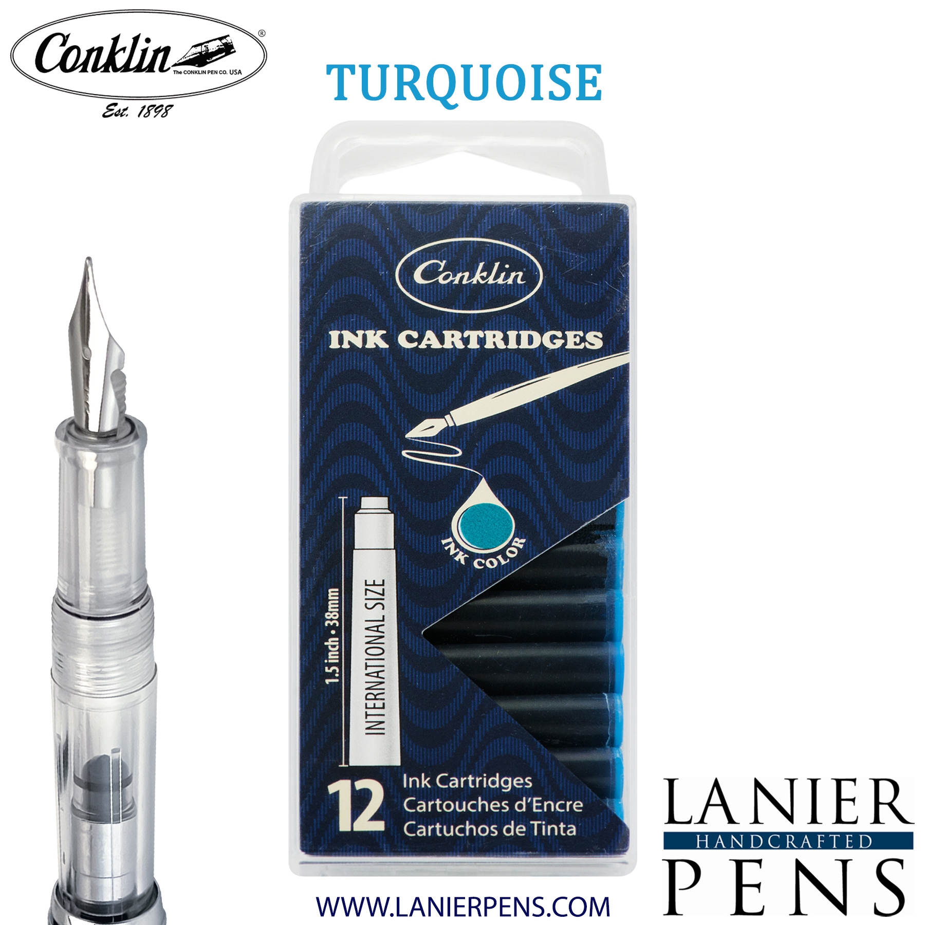12 Pack Conklin Ink Cartridges - Turquoise By Lanier Pens