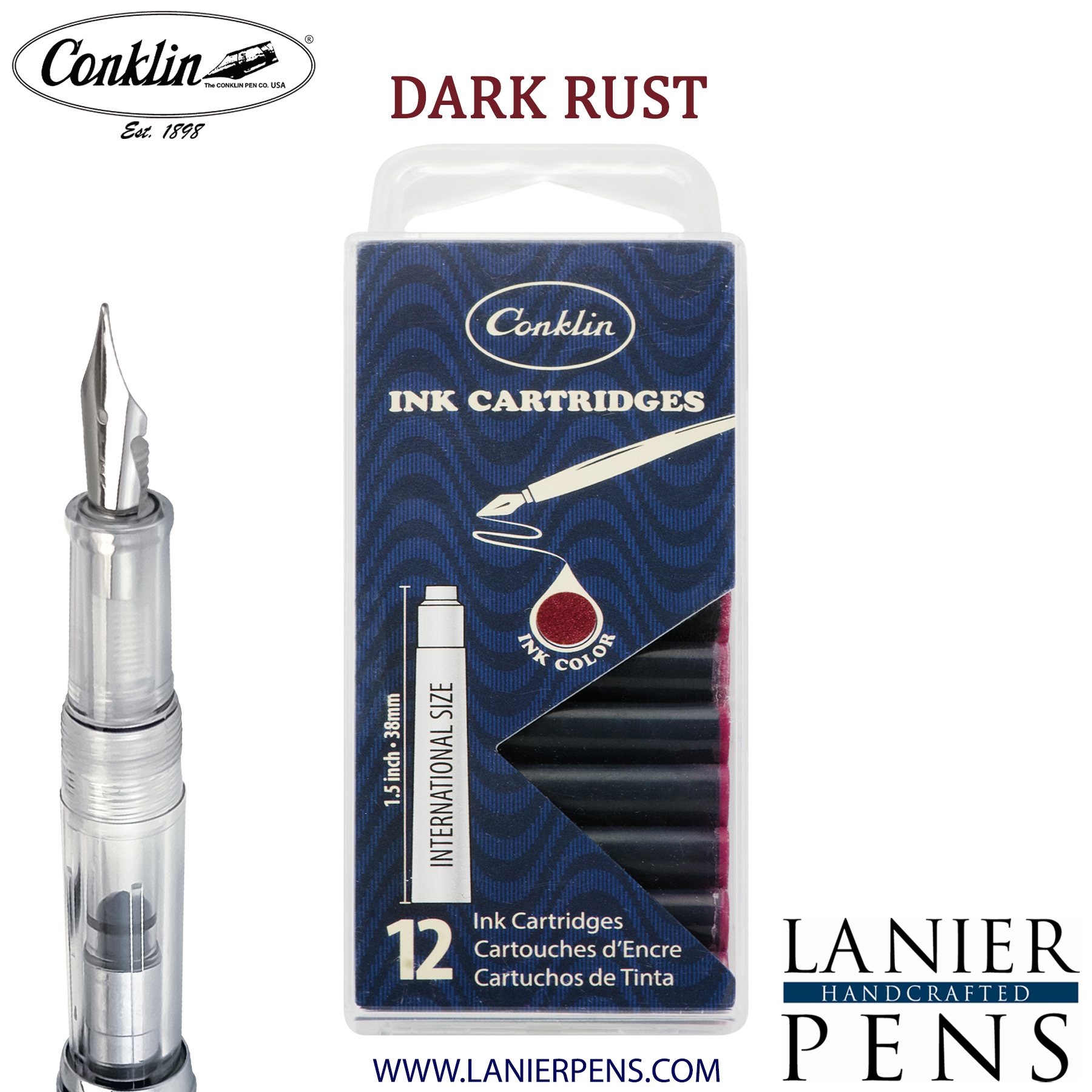 12 Pack Conklin Ink Cartridges - Dark Rust By Lanier Pens