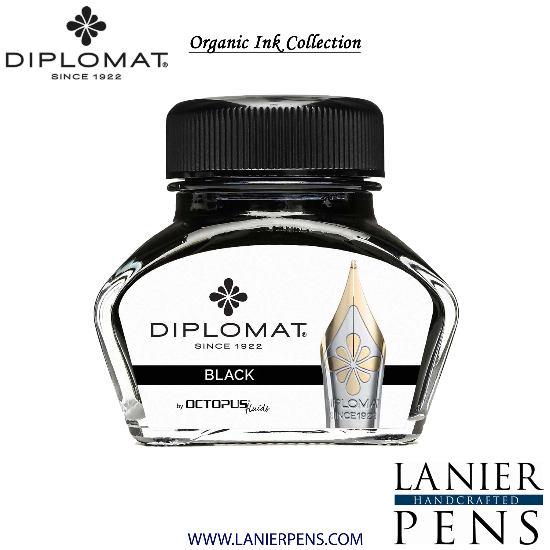 Diplomat Black Ink Bottle, 30ml by Lanier Pens, lanierpens, lanierpens.com, wndpens, WOOD N DREAMS, Pensbylanier