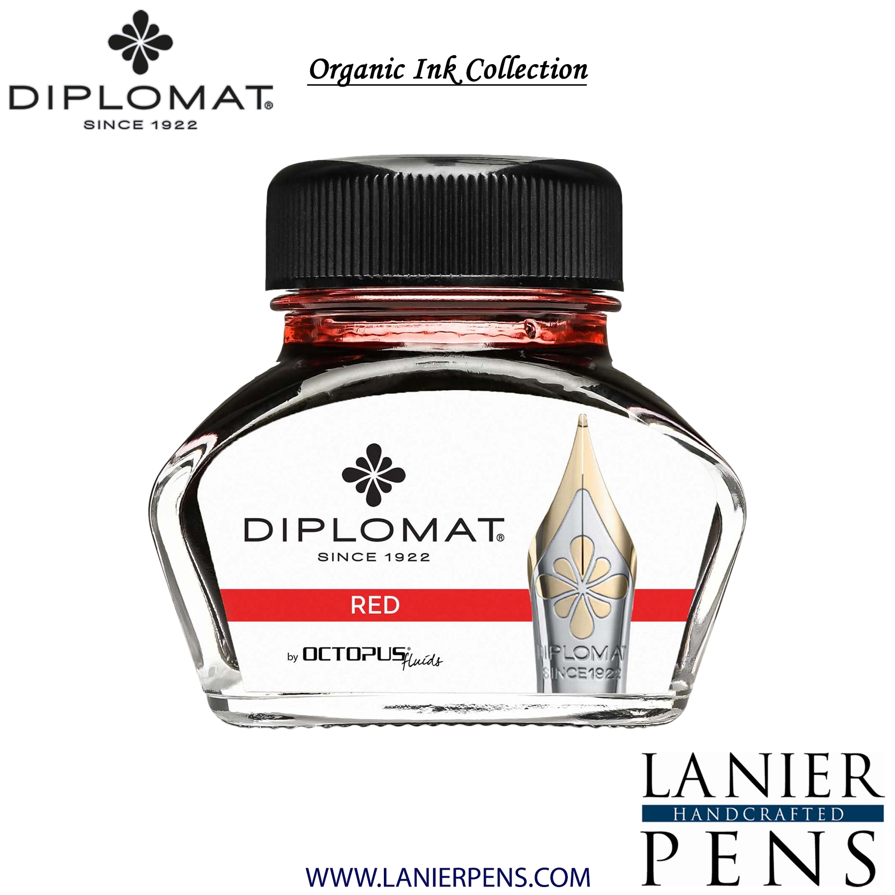 Diplomat Red Ink Bottle, 30ml by Lanier Pens, lanierpens, lanierpens.com, wndpens, WOOD N DREAMS, Pensbylanier