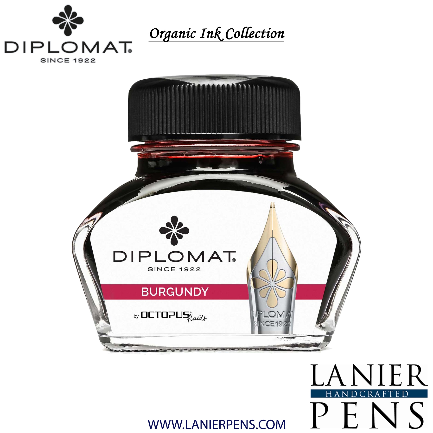 Diplomat Burgundy Ink Bottle, 30ml by Lanier Pens, lanierpens, lanierpens.com, wndpens, WOOD N DREAMS, Pensbylanier