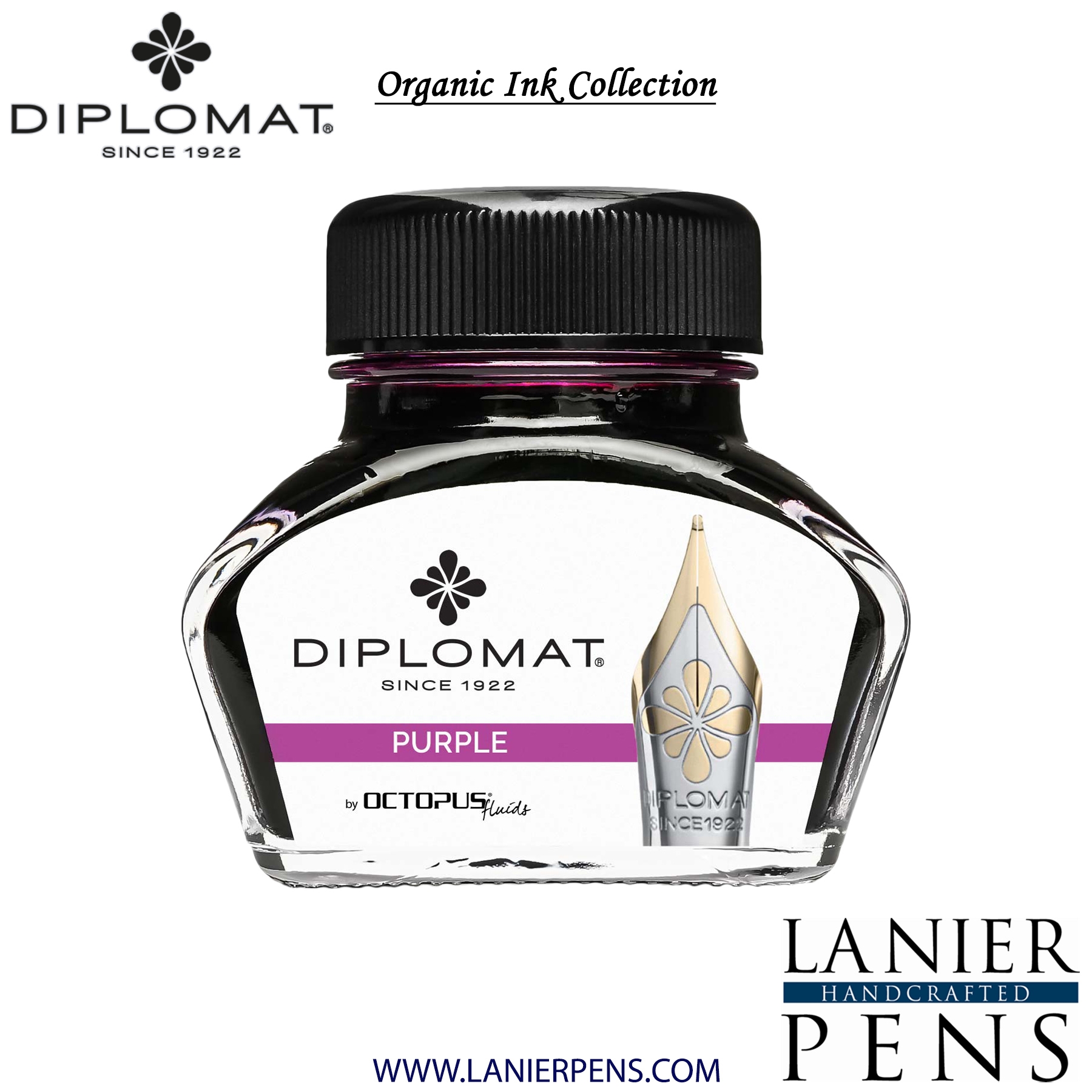 Diplomat Purple Ink Bottle, 30ml by Lanier Pens, lanierpens, lanierpens.com, wndpens, WOOD N DREAMS, Pensbylanier