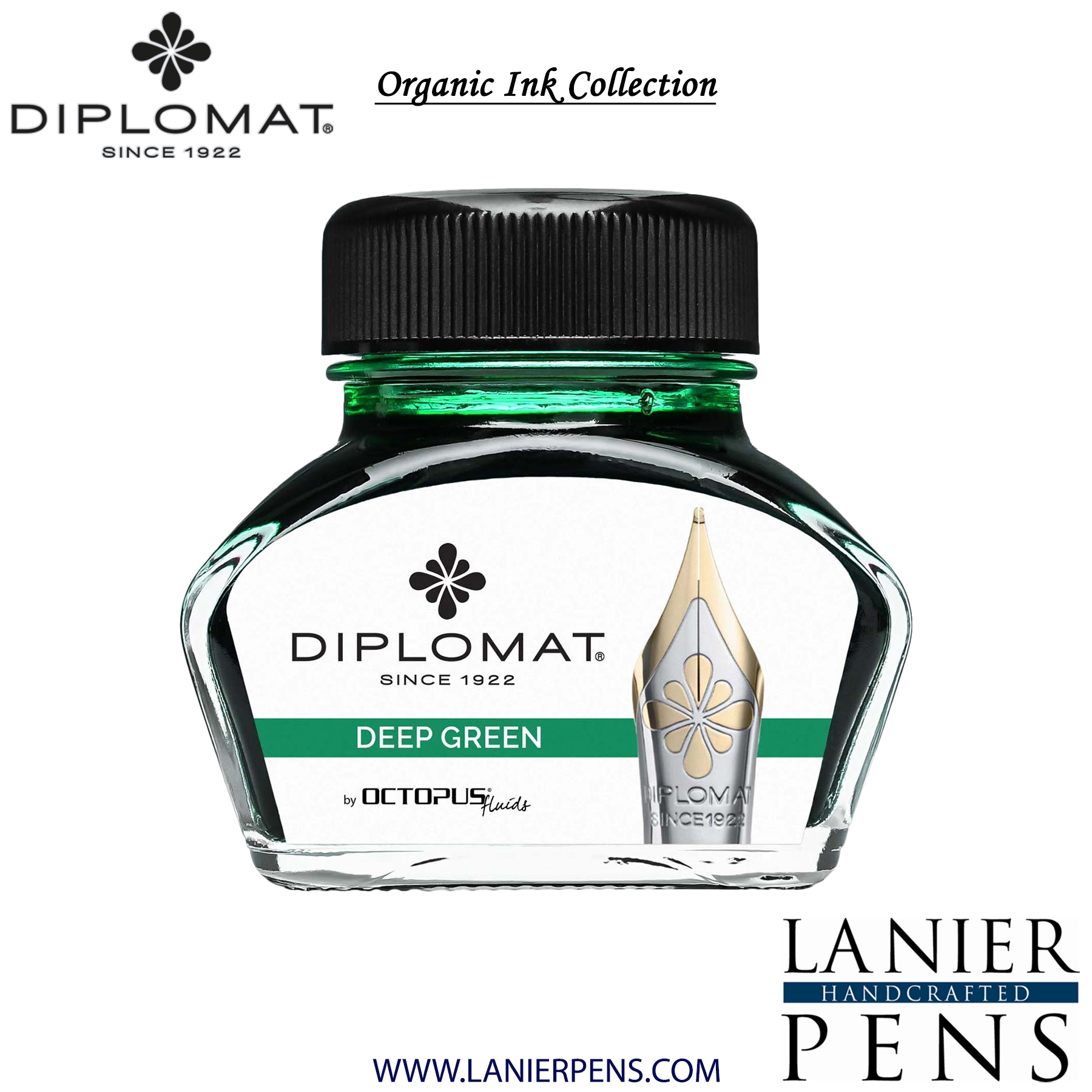 Diplomat Deep Green Ink Bottle, 30ml by Lanier Pens, lanierpens, lanierpens.com, wndpens, WOOD N DREAMS, Pensbylanier
