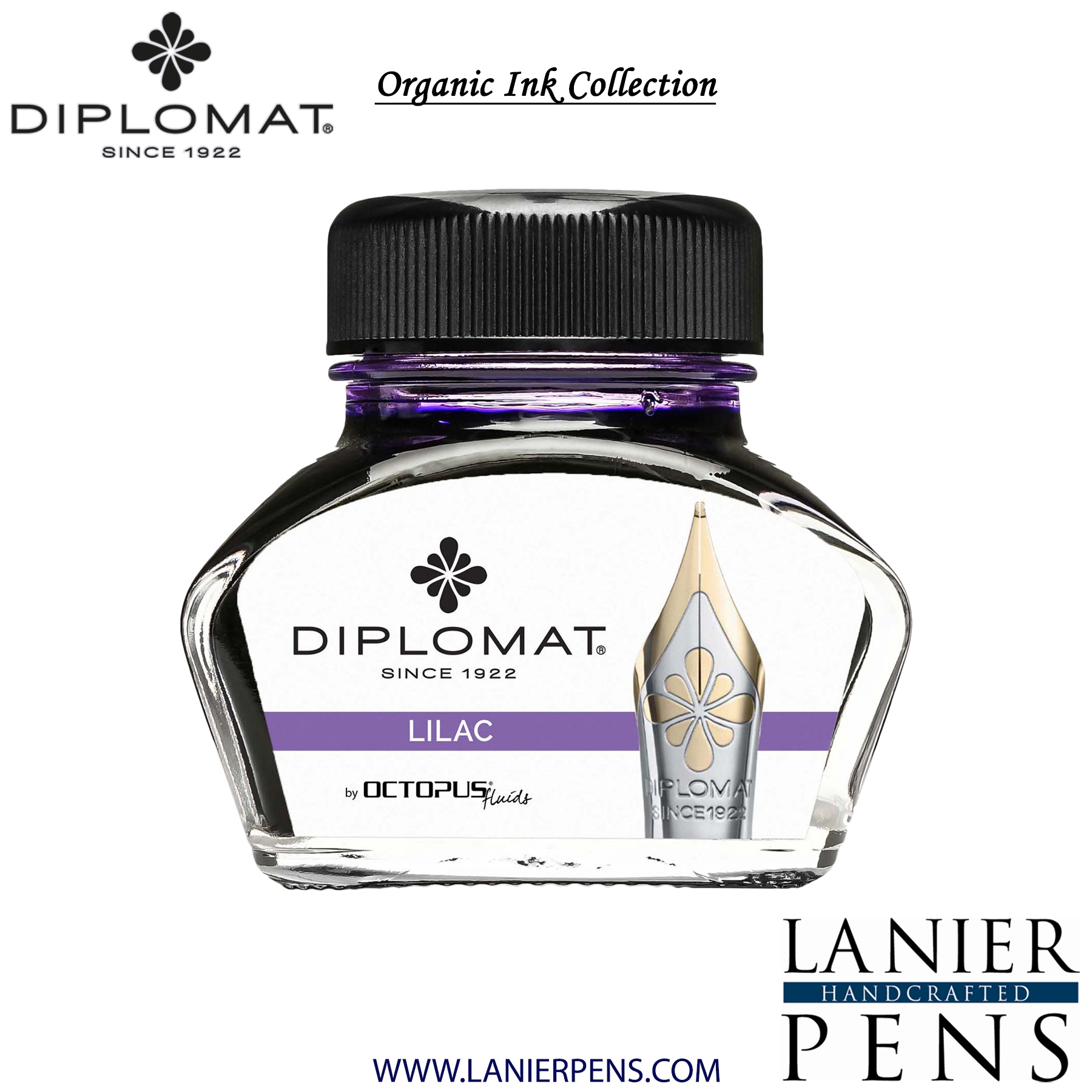 Diplomat Lilac Ink Bottle, 30ml by Lanier Pens, lanierpens, lanierpens.com, wndpens, WOOD N DREAMS, Pensbylanier