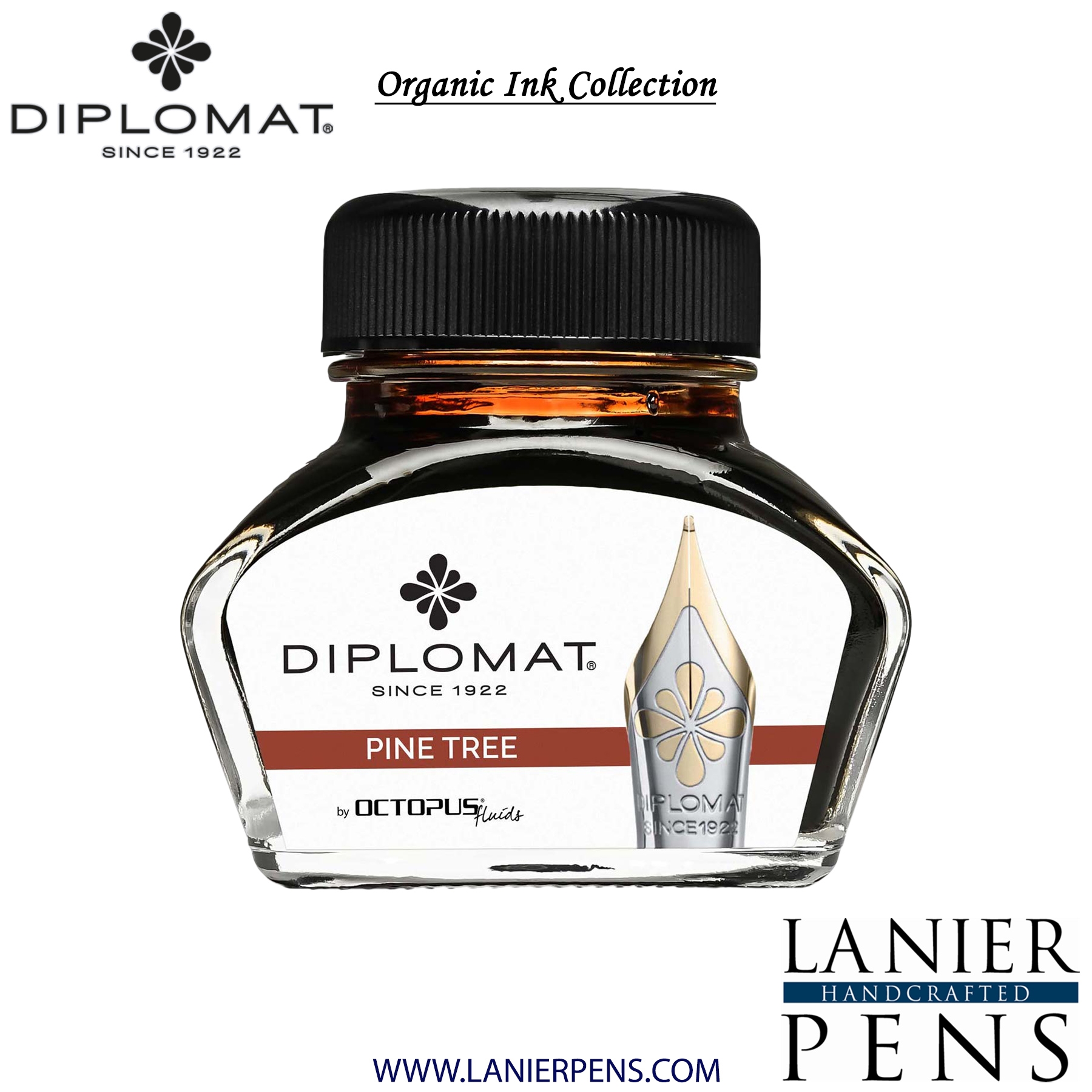 Diplomat Pine Tree Ink Bottle, 30ml by Lanier Pens, lanierpens, lanierpens.com, wndpens, WOOD N DREAMS, Pensbylanier