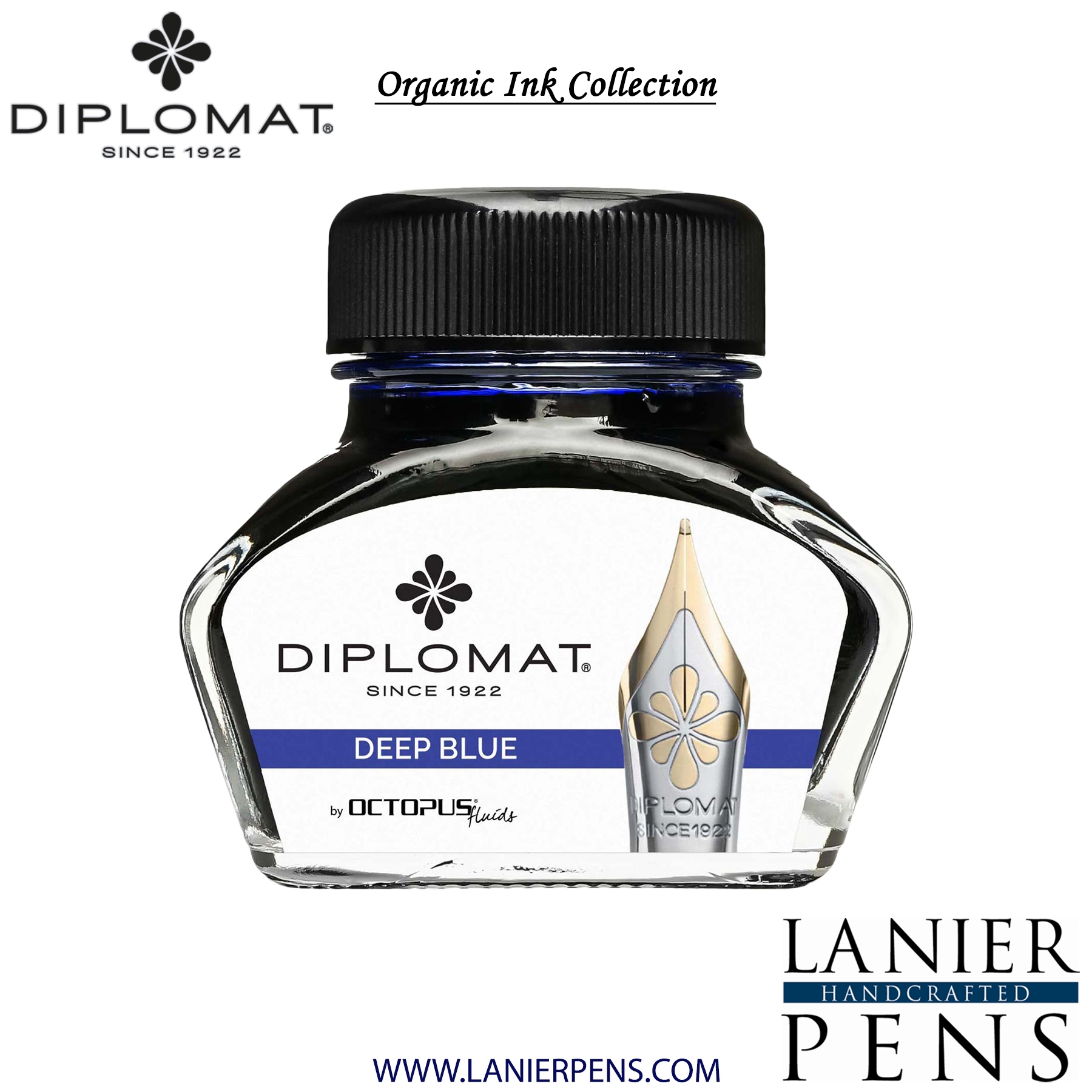 Diplomat Deep Blue Ink Bottle, 30ml by Lanier Pens, lanierpens, lanierpens.com, wndpens, WOOD N DREAMS, Pensbylanier