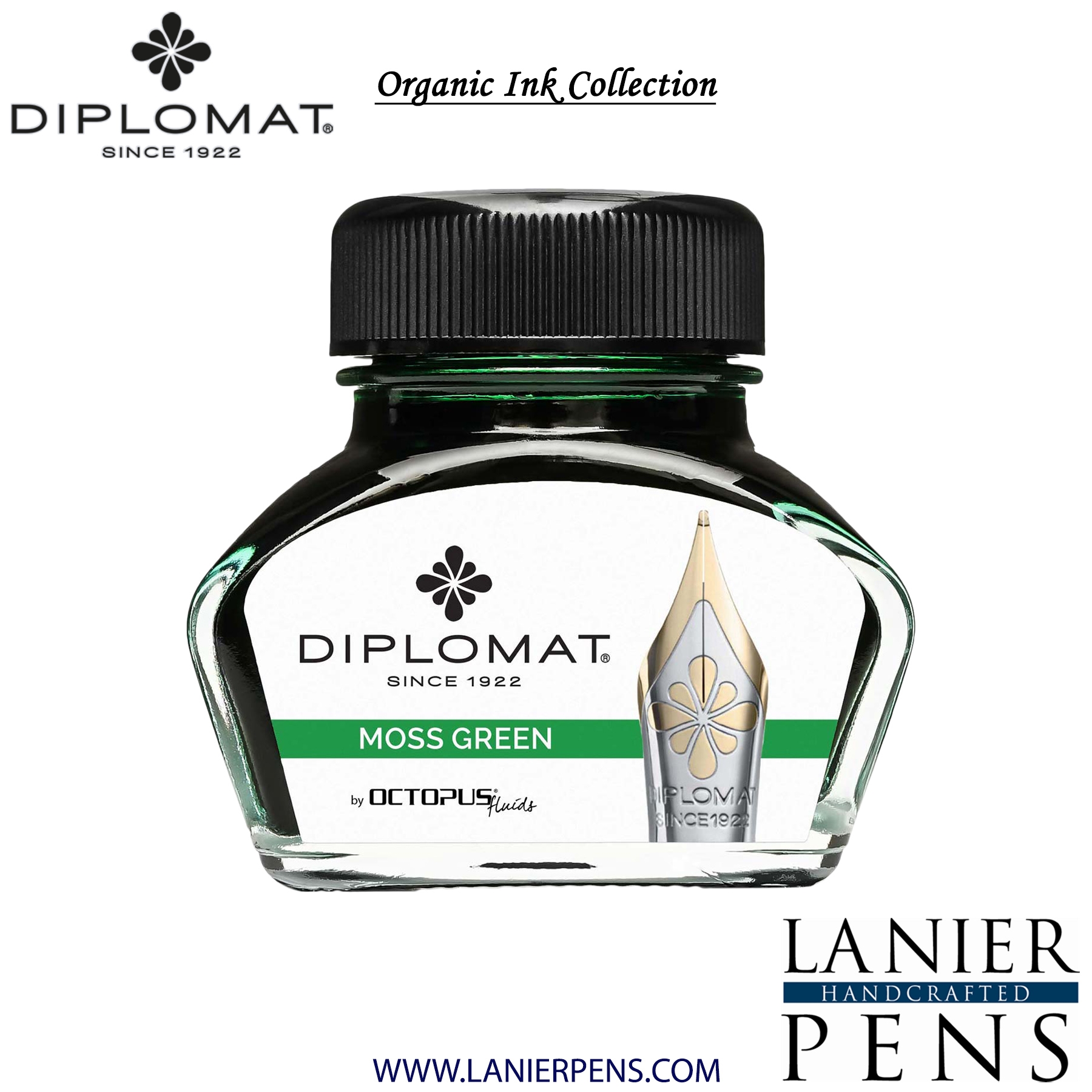 Diplomat Moss Green Ink Bottle, 30ml by Lanier Pens, lanierpens, lanierpens.com, wndpens, WOOD N DREAMS, Pensbylanier
