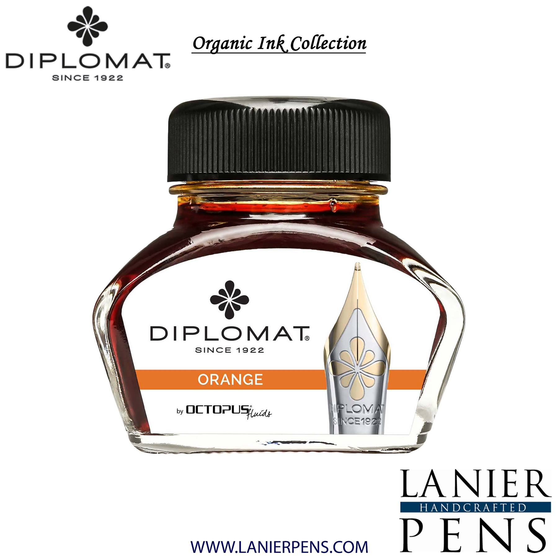 Diplomat Orange Ink Bottle, 30ml by Lanier Pens, lanierpens, lanierpens.com, wndpens, WOOD N DREAMS, Pensbylanier