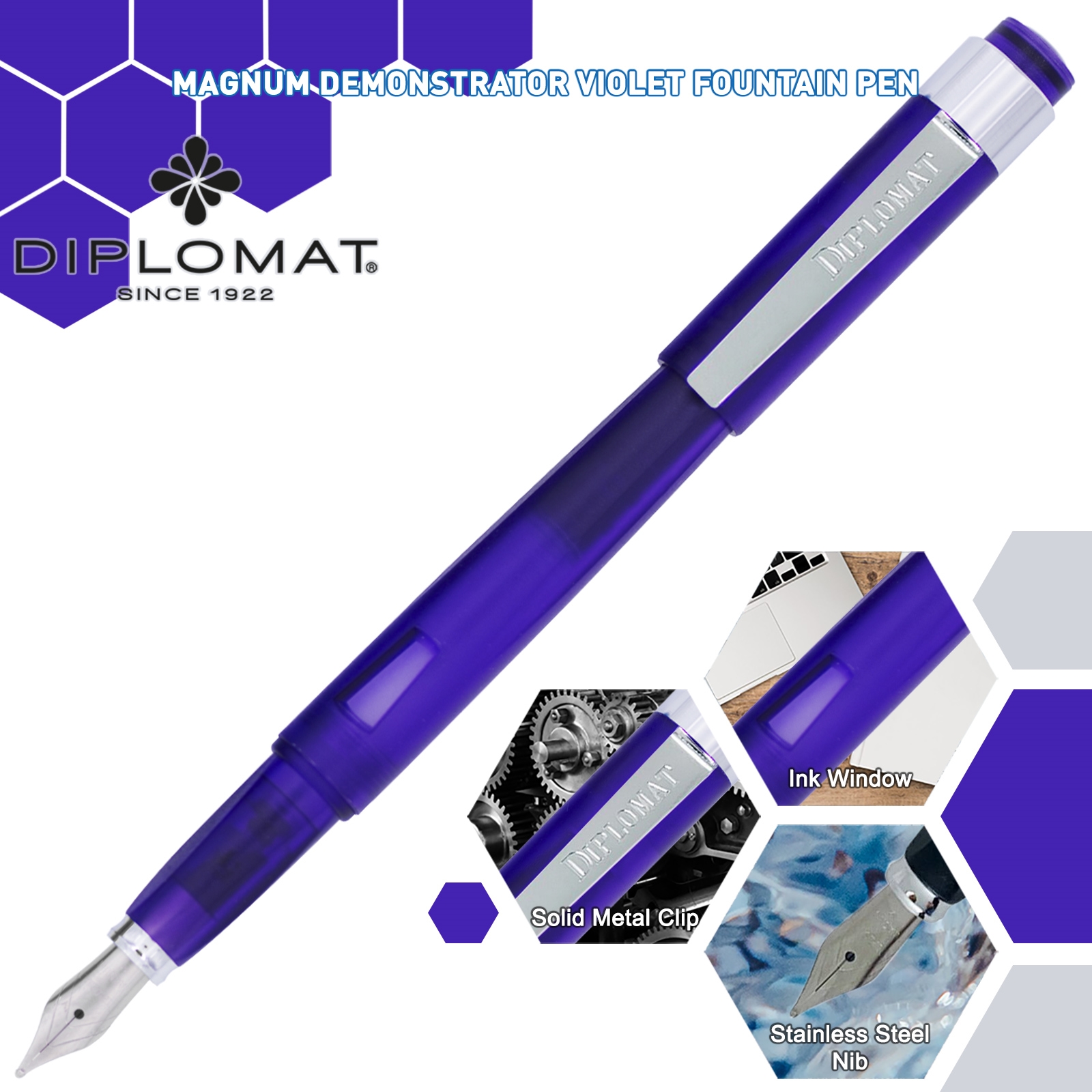 Diplomat Magnum Fountain Pen - Demo Violet by Lanier Pens