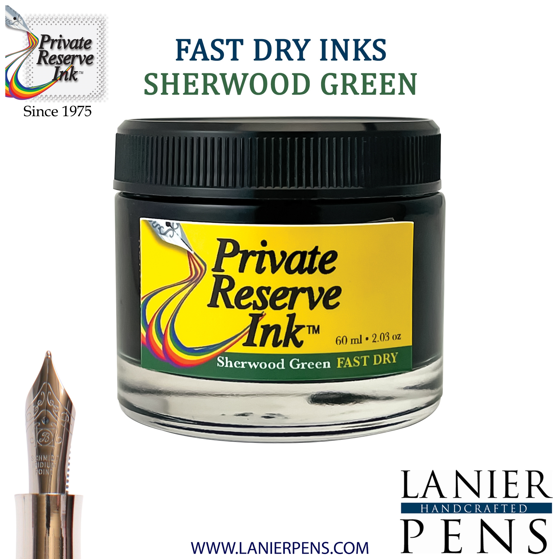Private Reserve Sherwood Green Fast Dry Fountain Pen Ink Bottle 04-F-SG - Lanier Pens