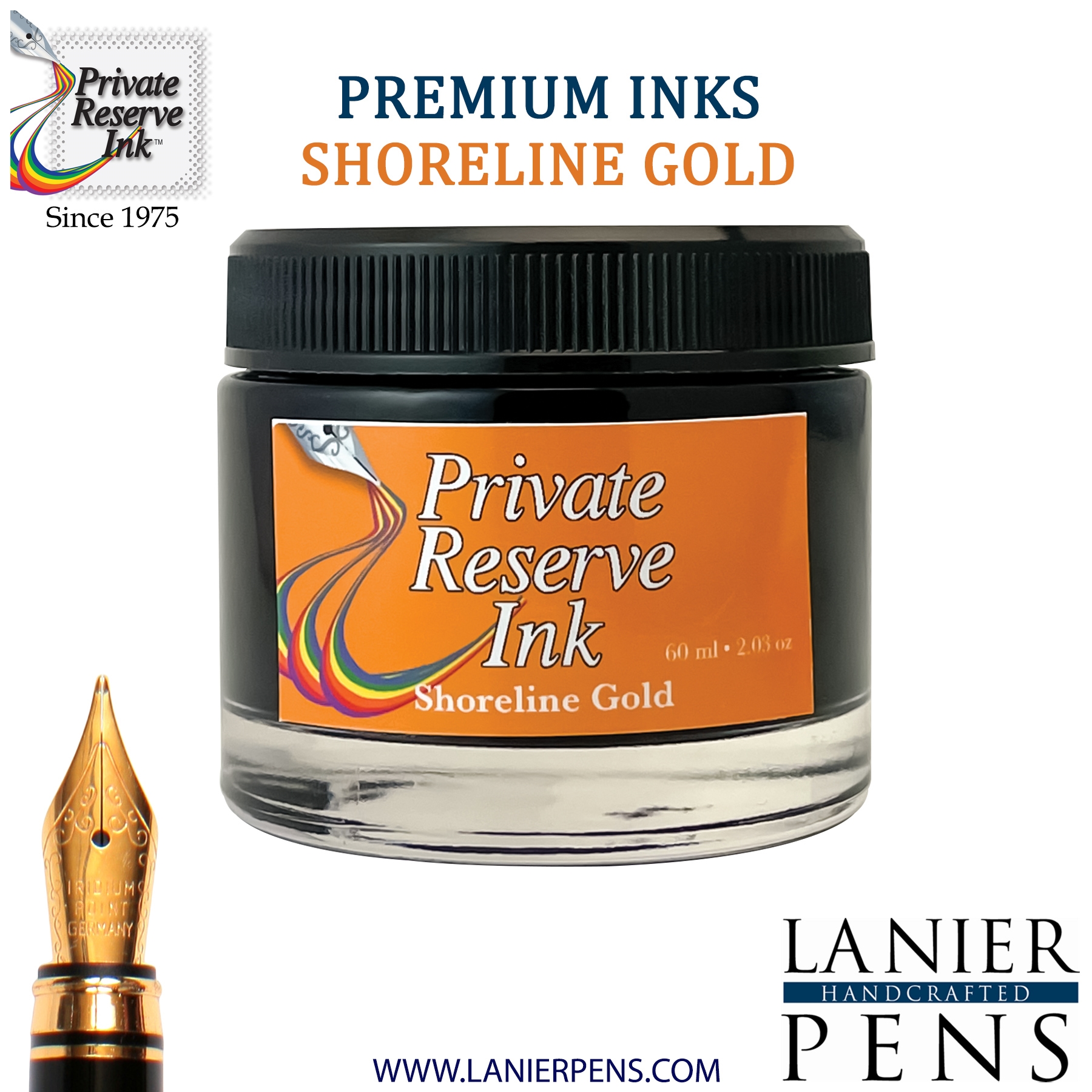 Private Reserve Shoreline Gold Fountain Pen Ink Bottle 22-sg Lanier Pens