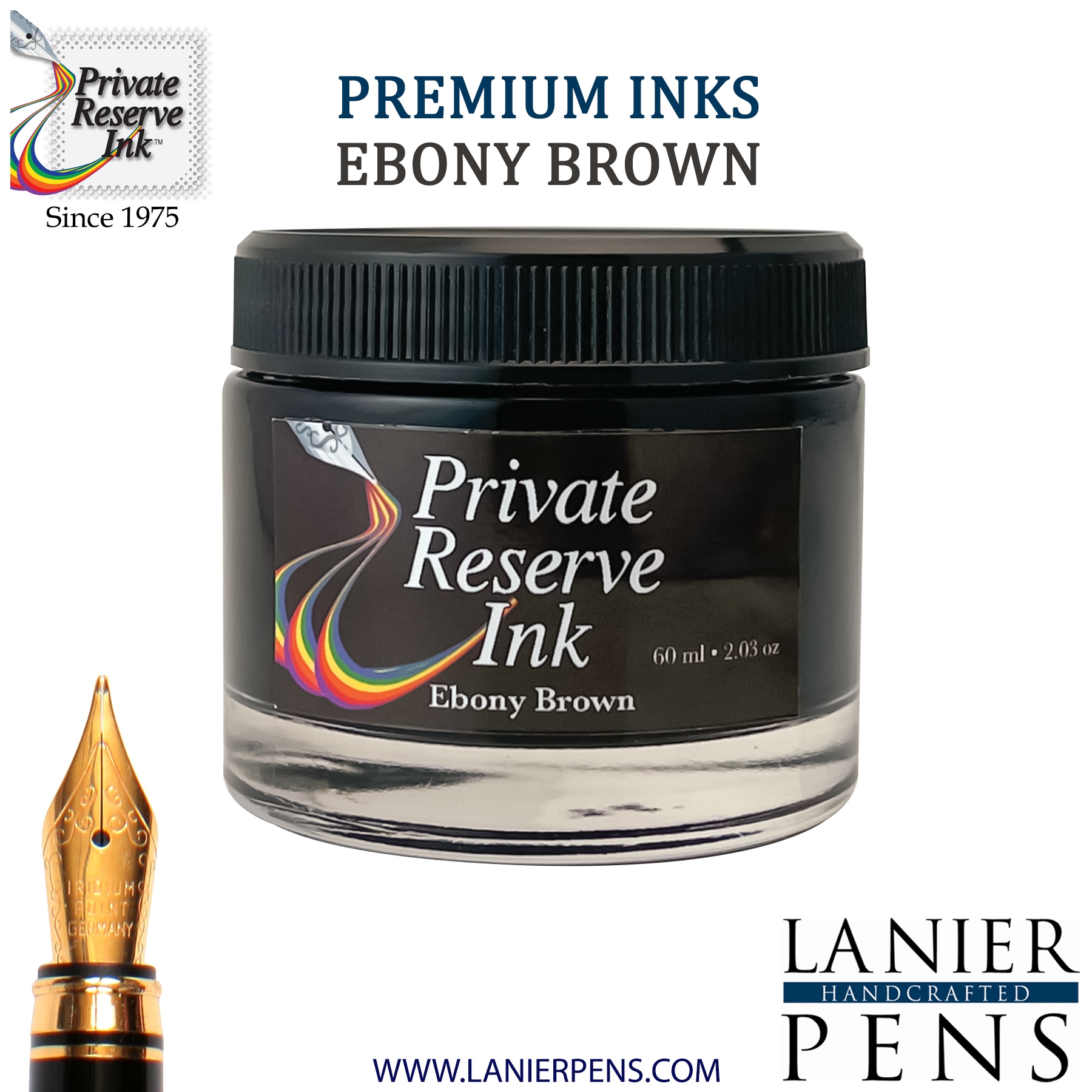 Private Reserve Ebony Brown Fountain Pen Ink Bottle 42-ebb Lanier Pens