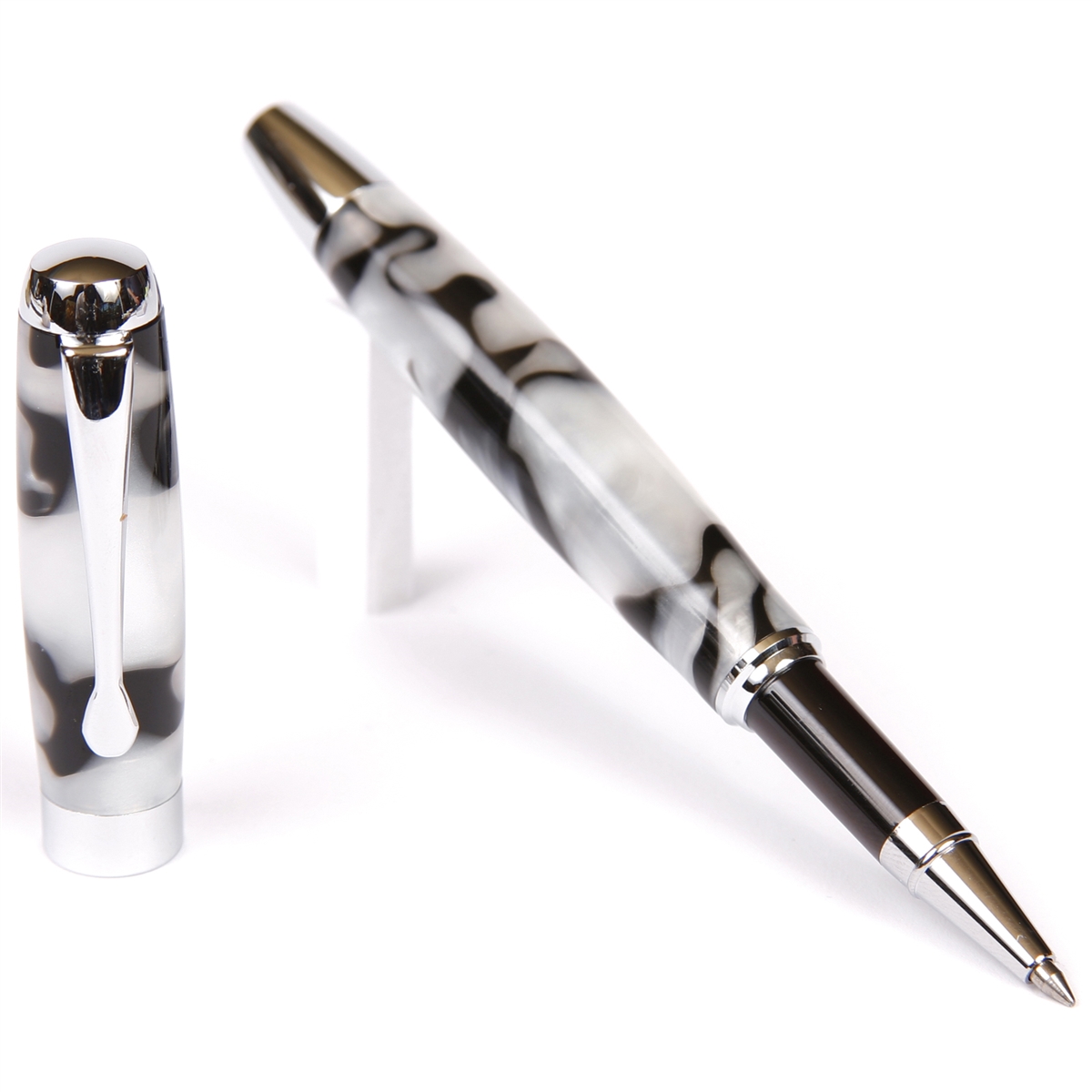 Black & Pearl/White Marbleized Gloss Body Rollerball Pen by Lanier Pens