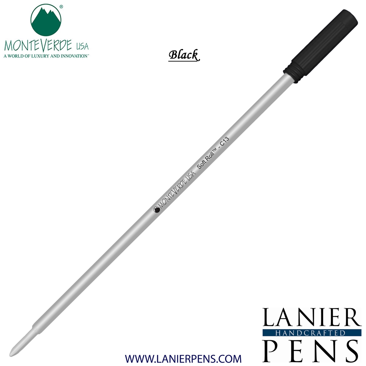 Monteverde Soft Roll Ballpoint C13 Paste Ink Refill Compatible with most Cross Style Ballpoint Pens - Black (Medium Tip 0.7mm) - Lanier Pens