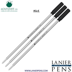 3 Pack - Monteverde Soft Roll Ballpoint C13 Paste Ink Refill Compatible with most Cross Style Ballpoint Pens - Black (Medium Tip 0.7mm) - Lanier Pens
