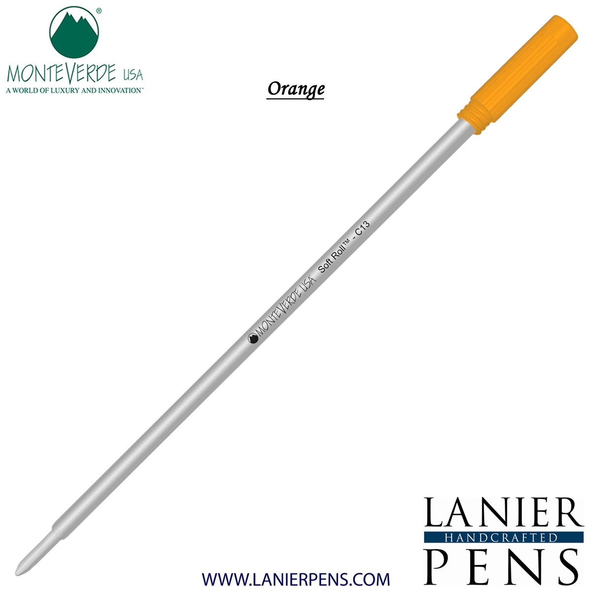 Monteverde Soft Roll Ballpoint C13 Paste Ink Refill Compatible with most Cross Style Ballpoint Pens - Orange (Medium Tip 0.7mm) - Lanier Pens