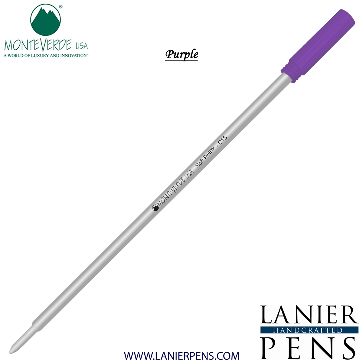 Monteverde Soft Roll Ballpoint C13 Paste Ink Refill Compatible with most Cross Style Ballpoint Pens - Purple (Medium Tip 0.7mm) - Lanier Pens
