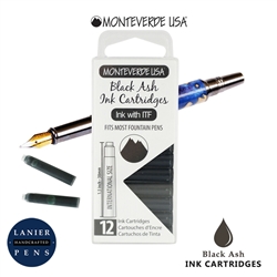Monteverde G305BA Ink Cartridges Clear Case Gemstone Black Ash- Pack of 12
