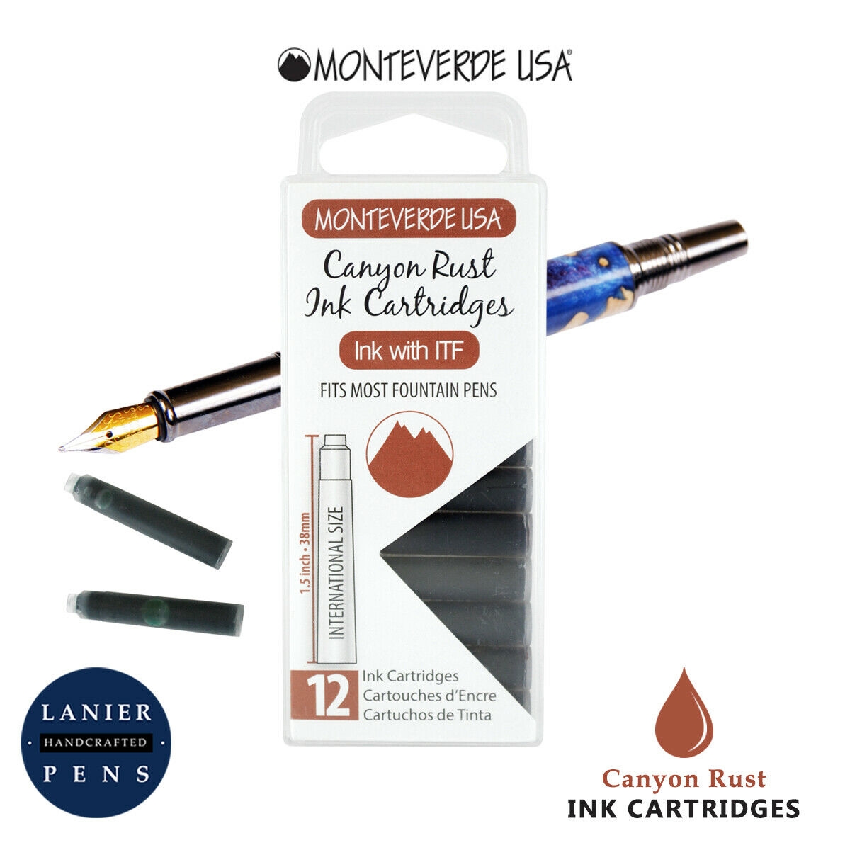 Monteverde G305CP Ink Cartridges Clear Case Gemstone Canyon Rust- Pack of 12
