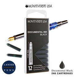 Monteverde G305DB Ink Cartridges Clear Case Documental Permanent Black-Pack of 12