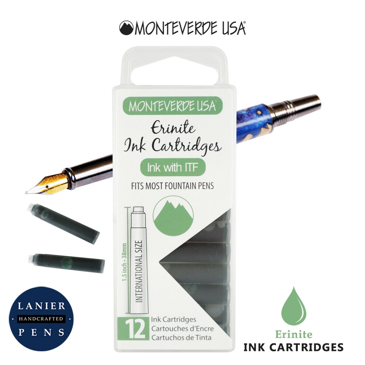 Monteverde G305ER Ink Cartridges Clear Case Gemstone Erinite- Pack of 12