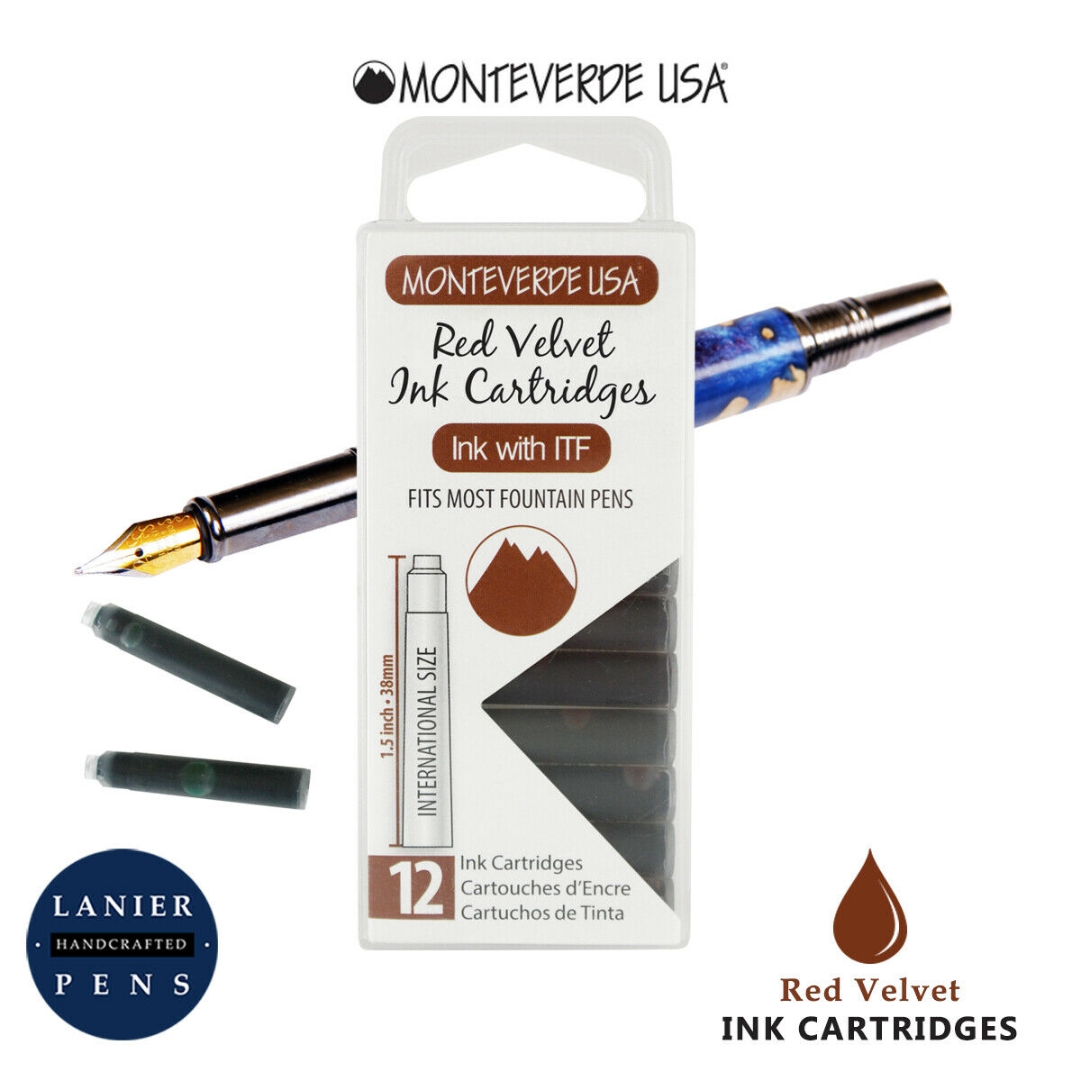 Monteverde G305RV Ink Cartridges Clear Case Gemstone Red Velvet- Pack of 12